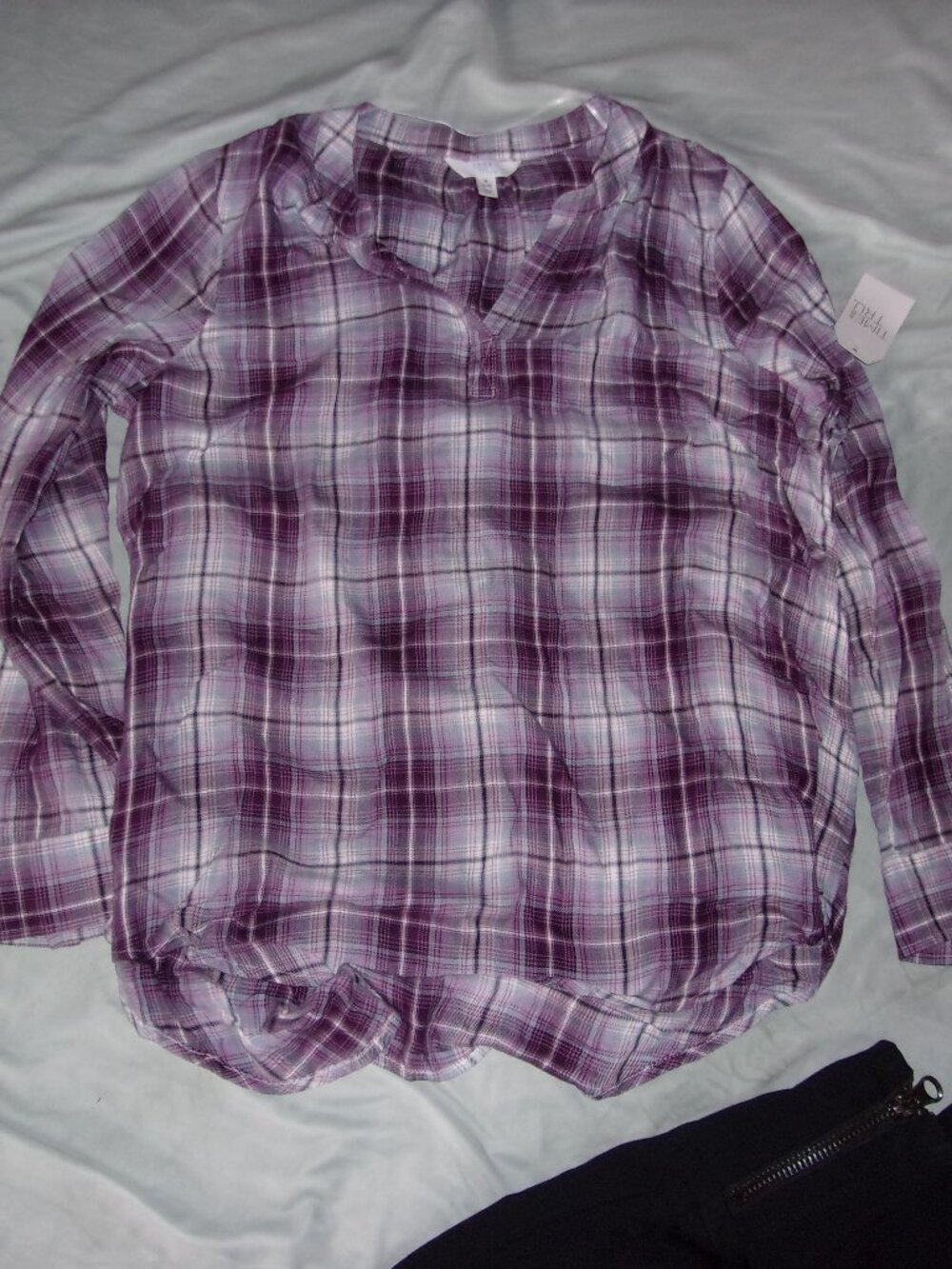 NEW light flannel size small womens plaid shirt purple long sleeve gorpcore